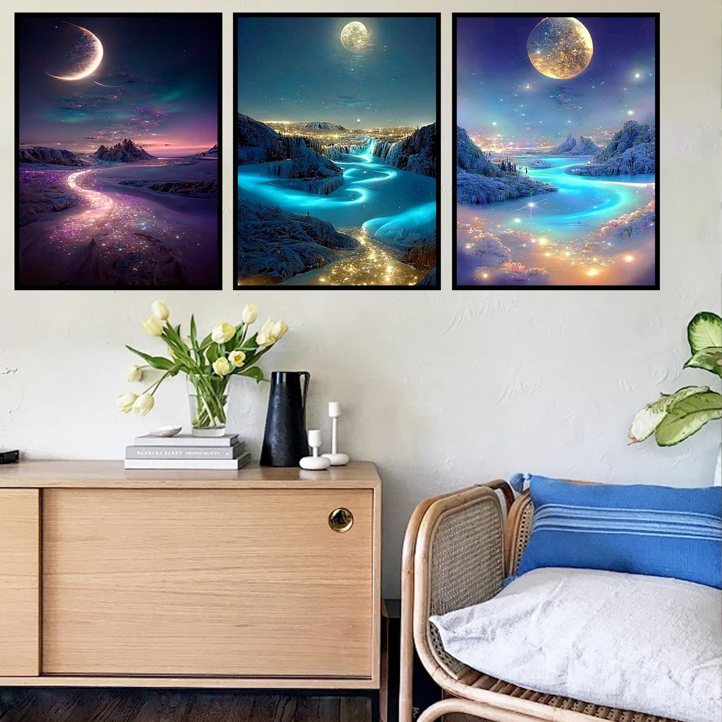 HHMATITS 3 Pack Diamond Art Kits for Adults - Moon Landscape Diamond Art Painting Kits for Adults Beginners, 5D Round Full Drill Paint by Diamonds Gem Art for Home Wall Decor Gifts 12x16Inch