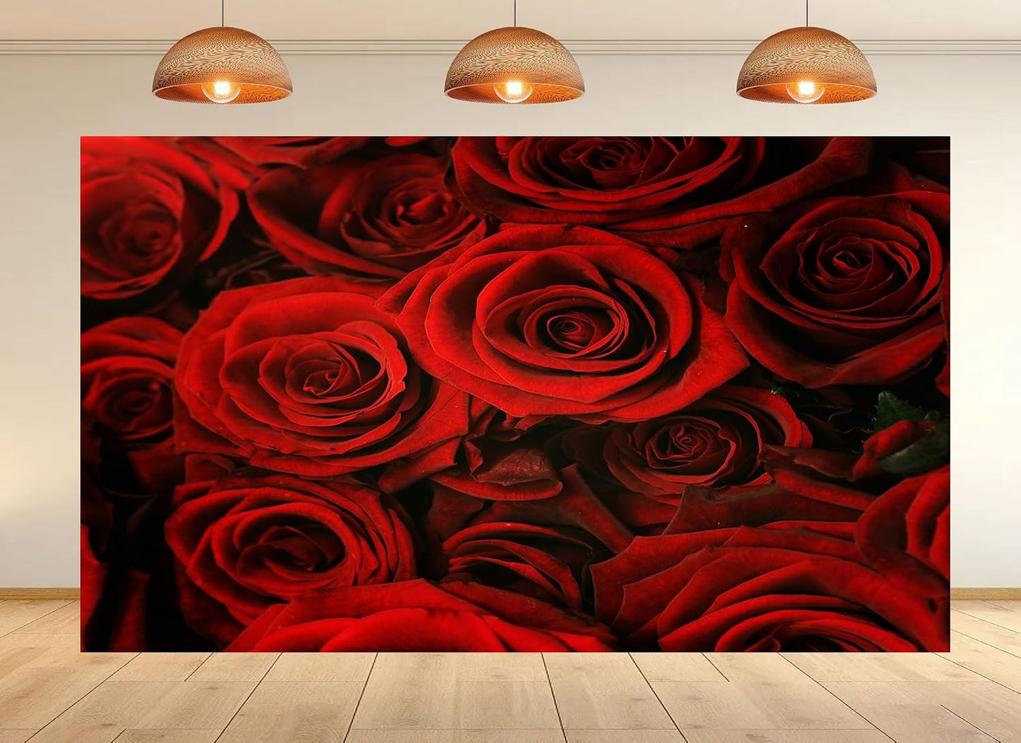 UPXIO 8x8ft Luxury Red Rose Bouquet Backdrop Dense Floral Blooms Photo Background Tapestry for Wedding Anniversary