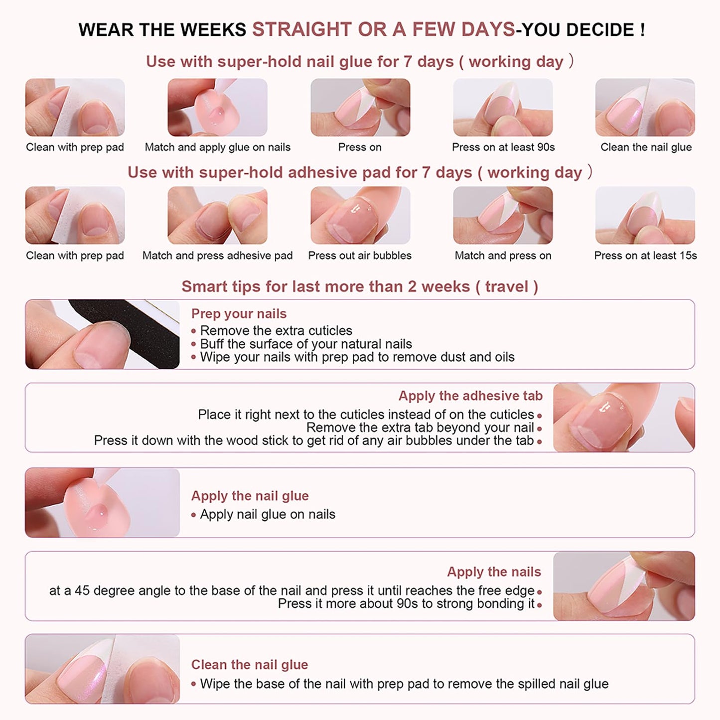 Square Press on Nails Short Fake Nails White French Tip False Nails Pink Glossy Glue on Nail with Flower Design Acrylic Nails Press ons Full Cover Stick on Nail for Women 24Pcs