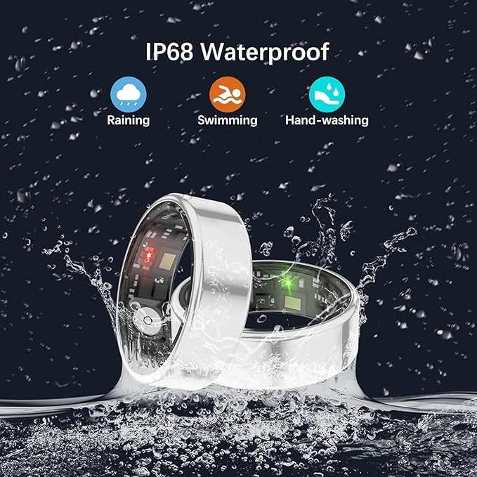 Smart Health Rings for Women Men, Fitness Tracker with Heart Rate, Blood Oxygen, HRV, Sleep Tracker, Step Tracker, No Subscription Fee, IP68 Waterproof Smart Ring for iphone & Android (Silver 8#)