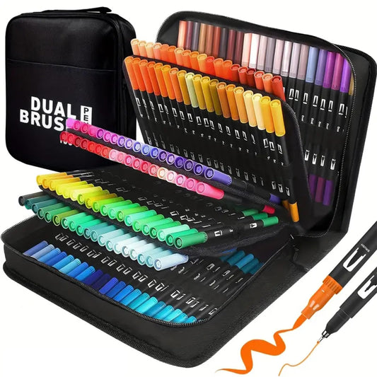 Ccfoud Dual Brush Markers Pens, 168 Colors Dual Tip(Fineliner & Brush) Art Markers, Artist Coloring Marker Set for Adult Coloring Books No Bleeding