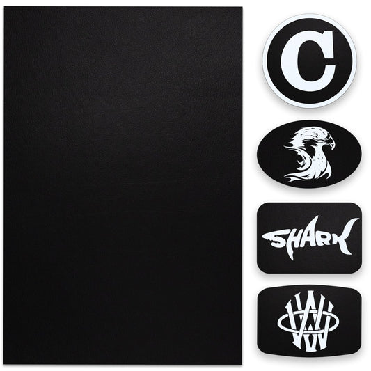 5 Pack Laserable Faux Leatherette Sheets Iron-On Leather Patches with Heat Press Adhesive Backing for DIY Hats, Caps, Beanies, Shirts, Laser Engraving & UV Printing Craft Supplies（Black White）