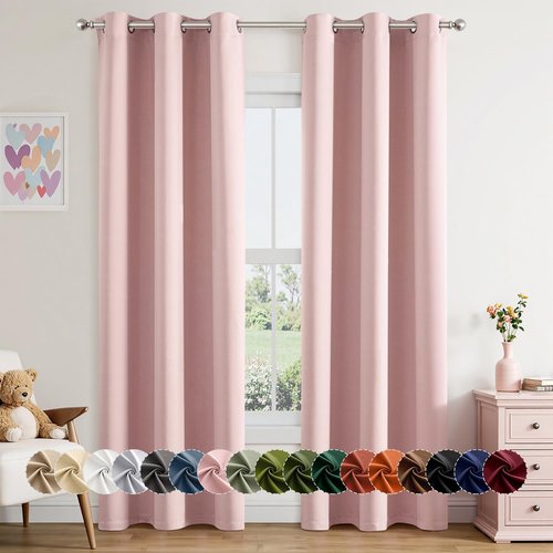 MIULEE Baby Pink Blackout Curtains - Thermal Insulated Room Darkening Drapes | 84 Inch Long, 2 Panels