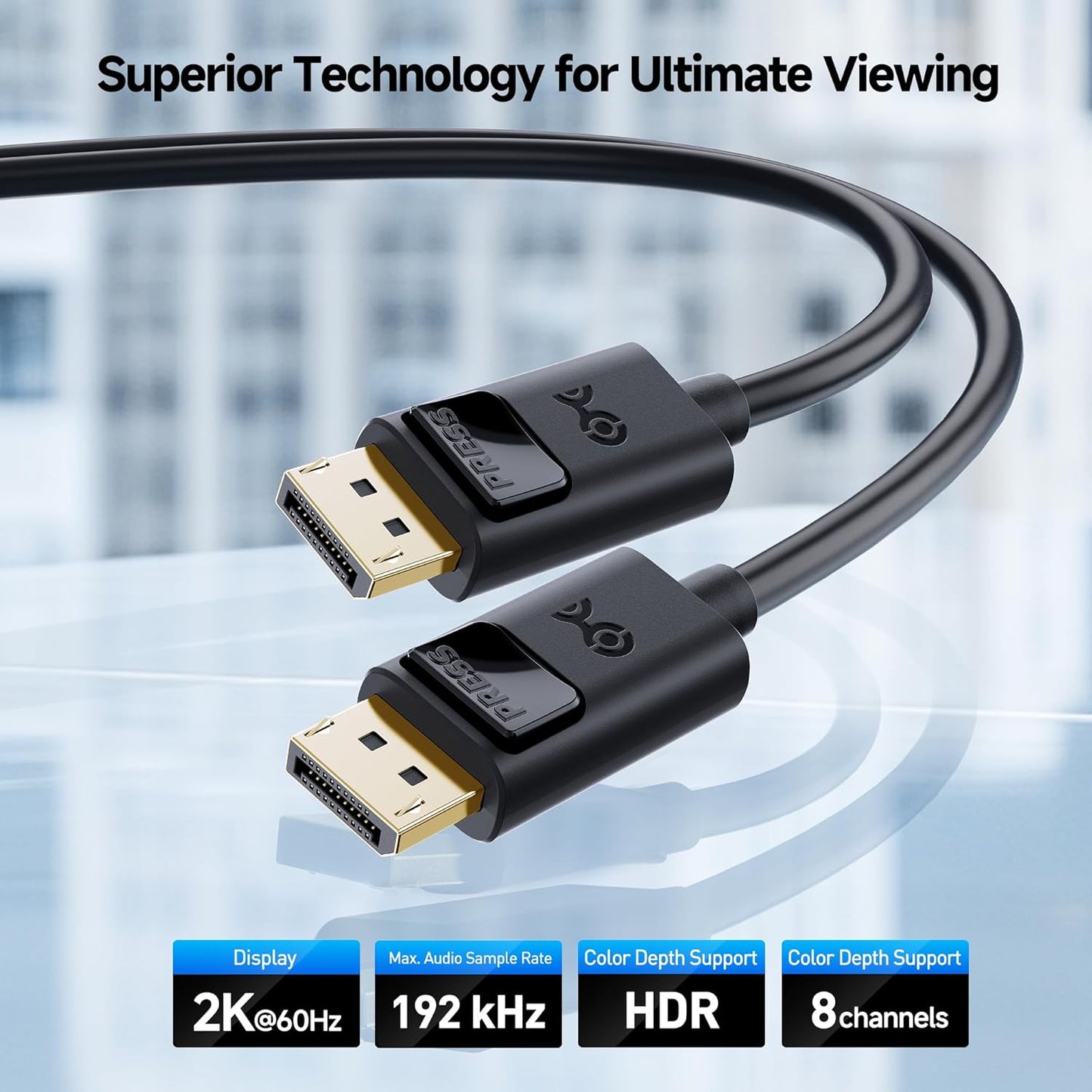 25ft, 2K@60Hz, Cable Matters DisplayPort to DisplayPort Cable - Supports up to Male to Male Computer Monitor Cable, DP