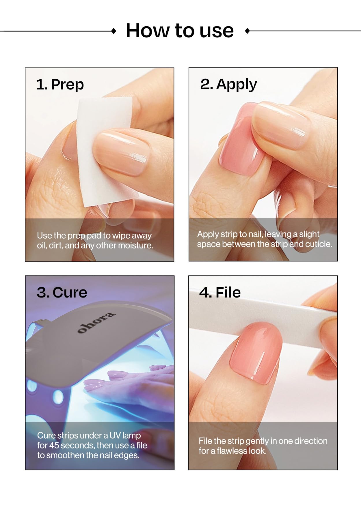 ohora Semi Cured Gel Nail Strips (N Evening Flora) - Works with Any Lamps, Salon-Quality, Long Lasting, Easy to Apply & Remove - Includes 2 Prep Pads, Nail File & Wooden Stick