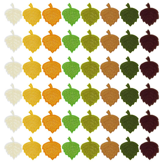 FINGERINSPIRE 48Pcs Leaf Cloth Patches with Hot Melt Adhesive, 8 Colors Iron on Leaves Patches DIY Sew Applique Leaf Embroidered Clothing Repair Appliques for Jeans Coat Bag Hat Shoes Decoration