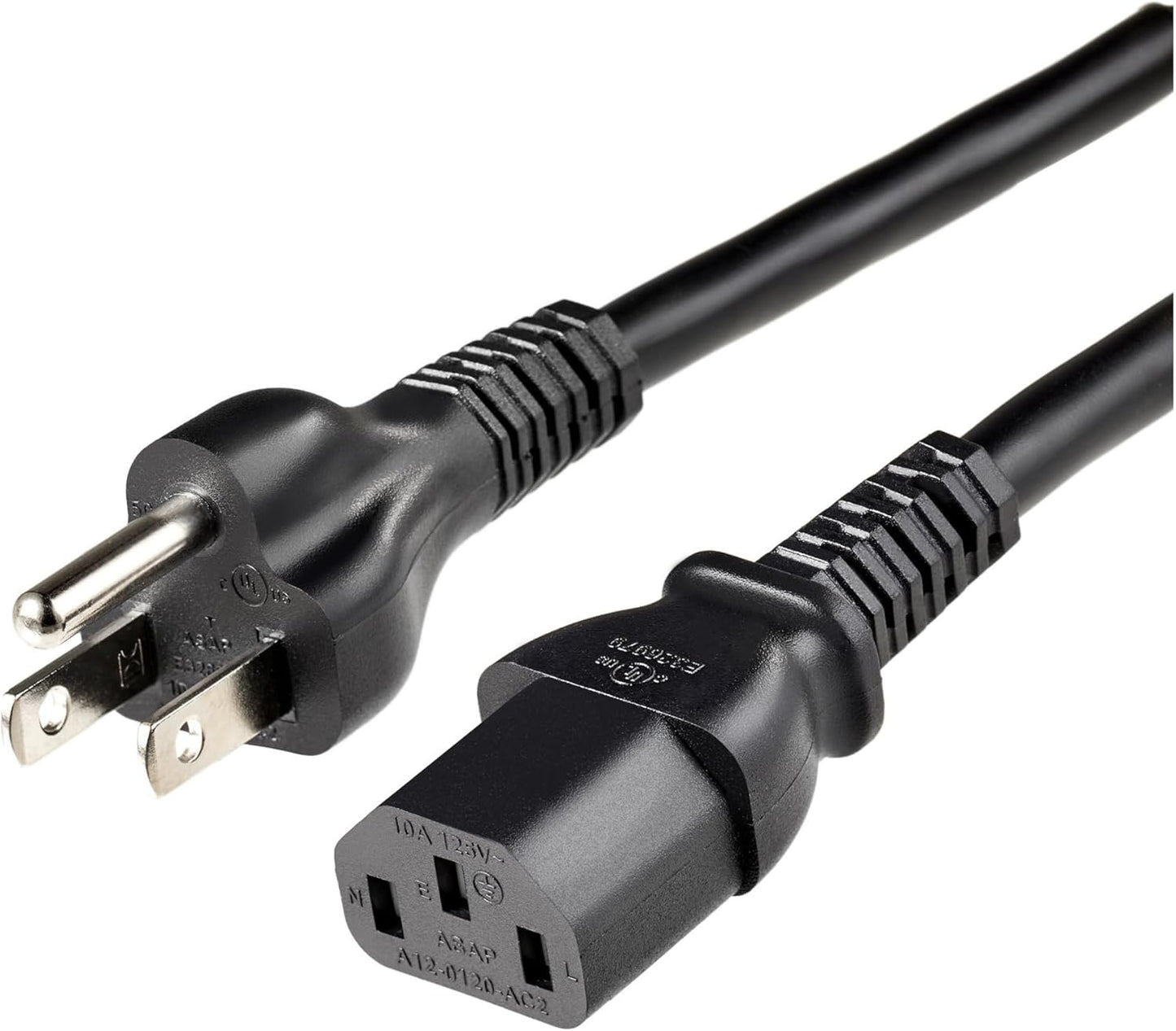 Amazon Basics 6 3 18 125 5-15P IEC320C13, PC Power Cable, feet, AC Power Cord for Monitor, Computer, TV, Prong, AWG