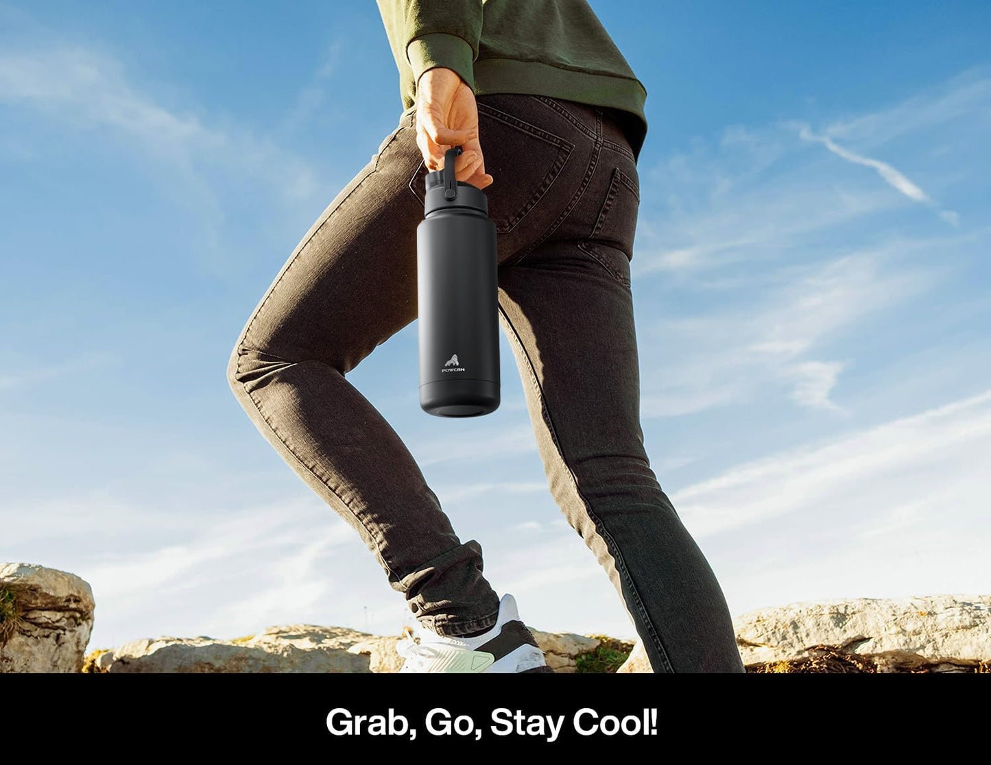 POWCAN 40 Oz Insulated Water Bottle - 2-in-1 Straw & Spout Lid | Keeps Drinks Cold 24H, Leak-Proof, BPA-Free (Dark Knight)