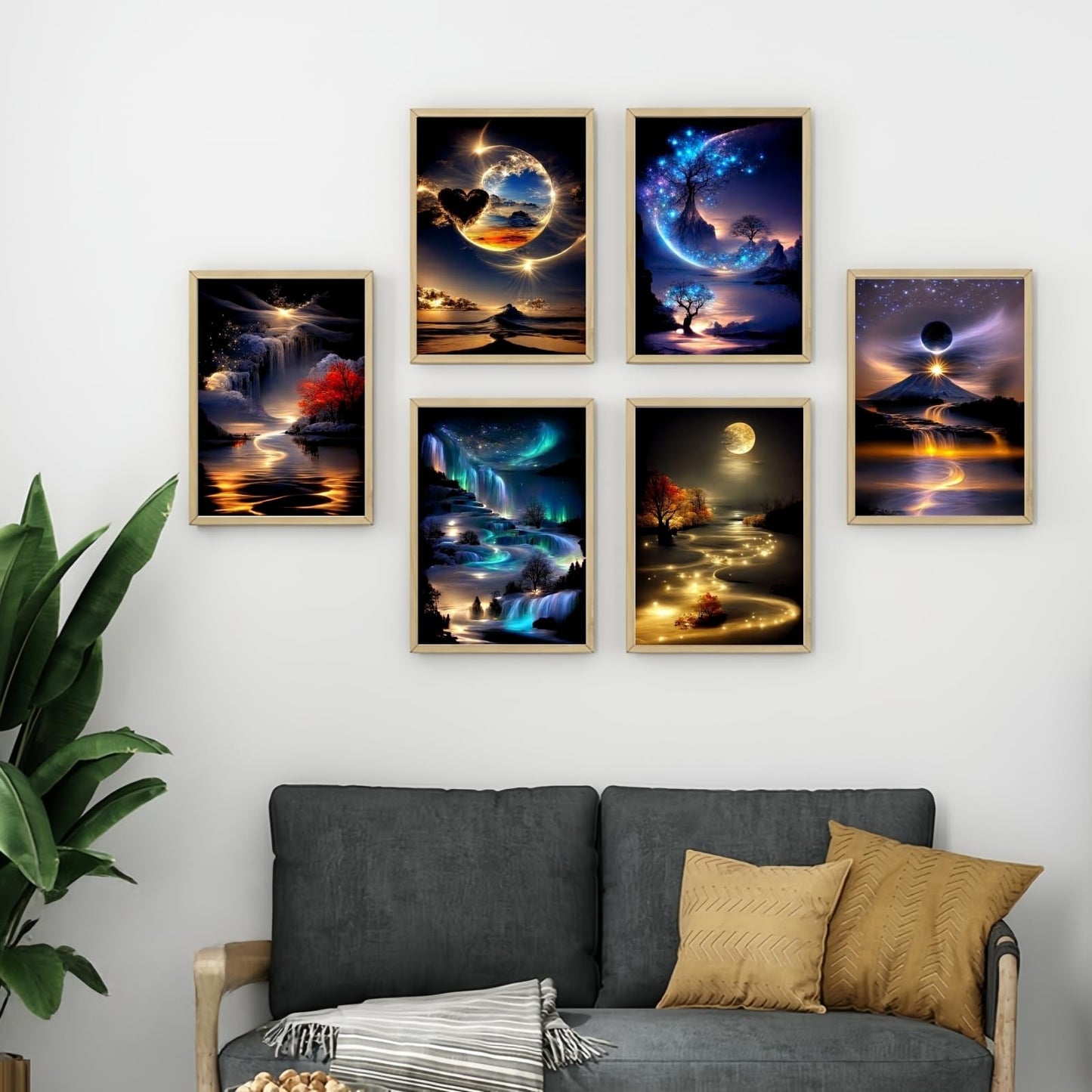 6 Pack Diamond Art Kits for Adults,Landscape 5D Diamond Painting for Adult Beginners, Moon DIY Full Drill Round Gem Painting Dot Art Sets,Home Wall Decor 9.8x13.8 Inch