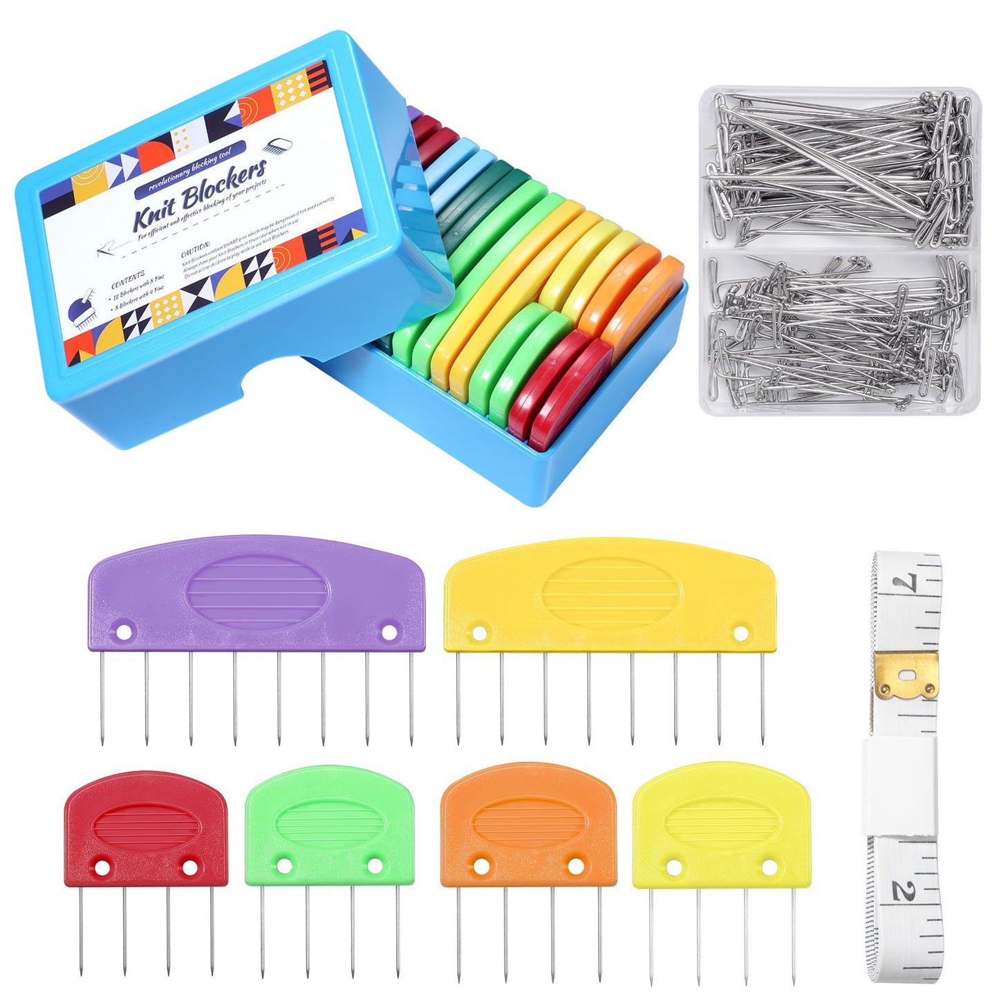 Tatiwoo 130 Pcs Knit Blockers and Combs for Blocking - Rainbow Knitting Blocking Combs Pins for Crocheting, Knitting Block Pin Tool for Block Mats