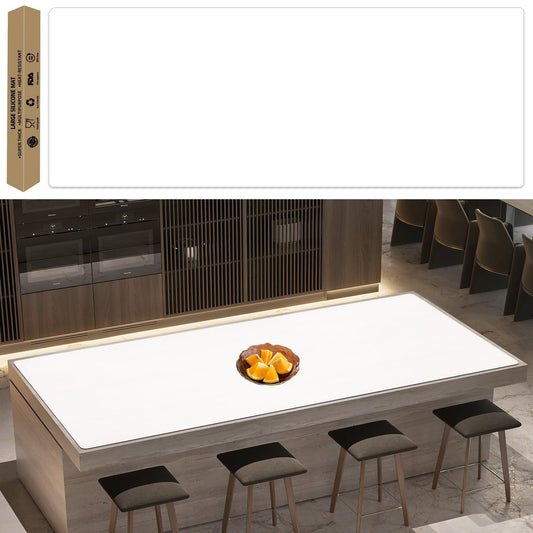 Super Large Silicone Mat, 120"x24"(305cmx60cm) Silicone Mats for Kitchen Counter, Non-slip Heat Resistant Mat,Thicken Kitchen Counter Mat, Waterproof Countertop Protector for Craft (Semitransparent)