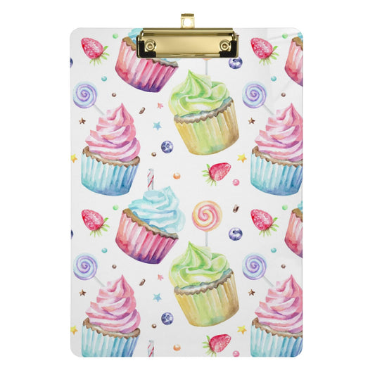 OTVEE Sweet Delicious Colorful Cupcakes Clipboard, Standard A4 Size Decorative Clipboards for Office School Writing Drawing