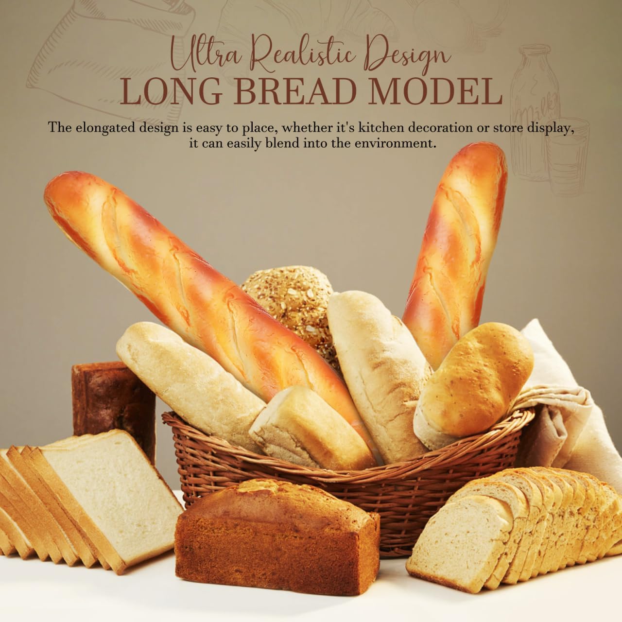 2 13.58 Inch balacoo Pcs Artificial French Long Bread Pu Faux Bread Loaf Realistic Food Props for Photography Kitchen