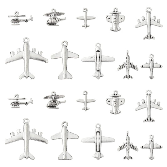 Ipotkitt 100 Pcs 10 Styles Vintage Style Charms Passenger Airplane Charms Aircraft Airliner Charms Jewelry Findings for Jewelry Making DIY Crafts