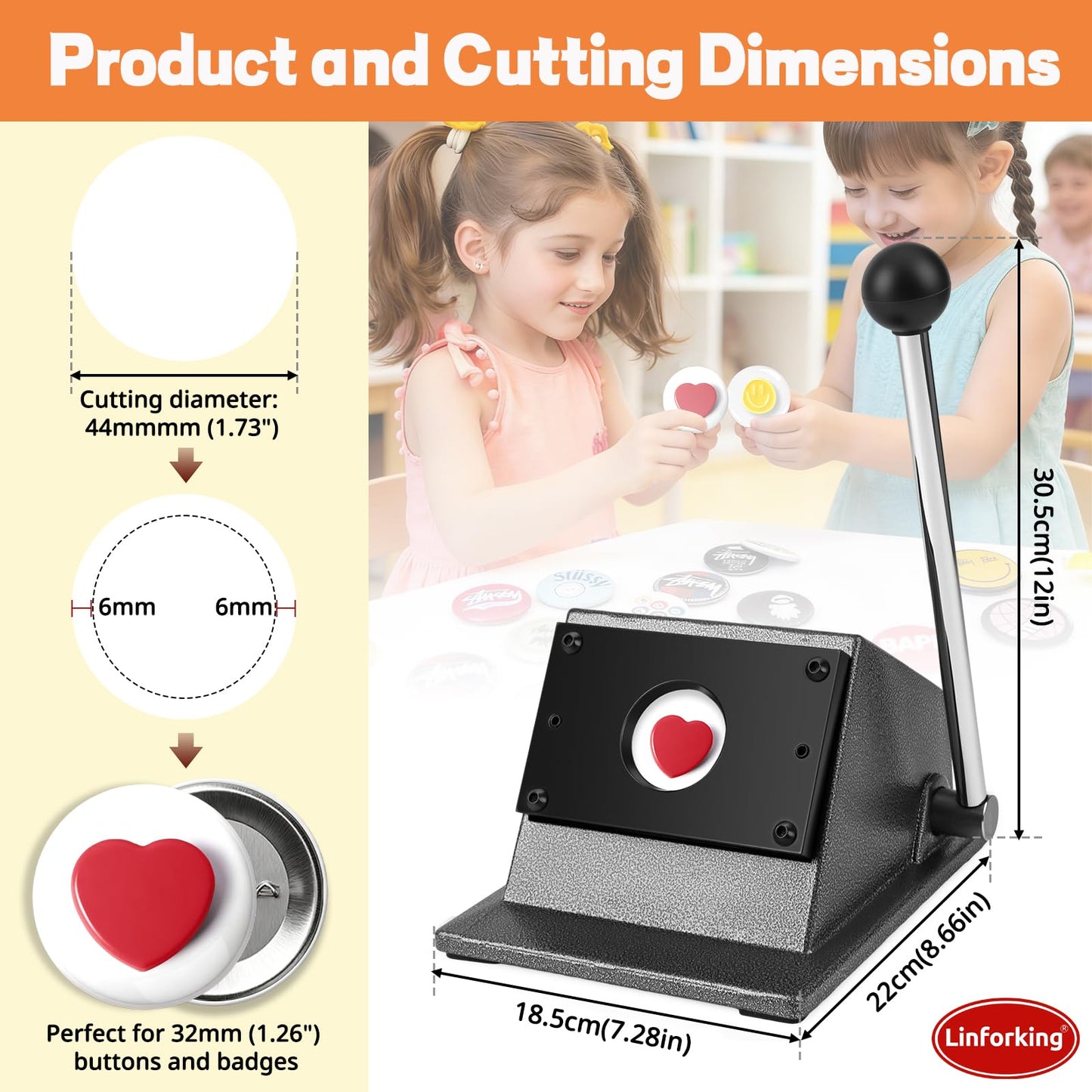 44mm (1.73") Circle Punch for 32mm (1.26") Buttons & Badges,Button Paper Cutter Circle Cutter Graphic Punch Die Cutter | Heavy-Duty Round Paper Cutter for Professional Button Making, Badges & Crafts