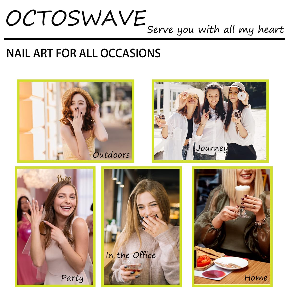 octoswave Medium Square Press on Nails y2k Fake Nails French Artificial Nail DIY 3D Stars Stick on Nail for Women 24pcs