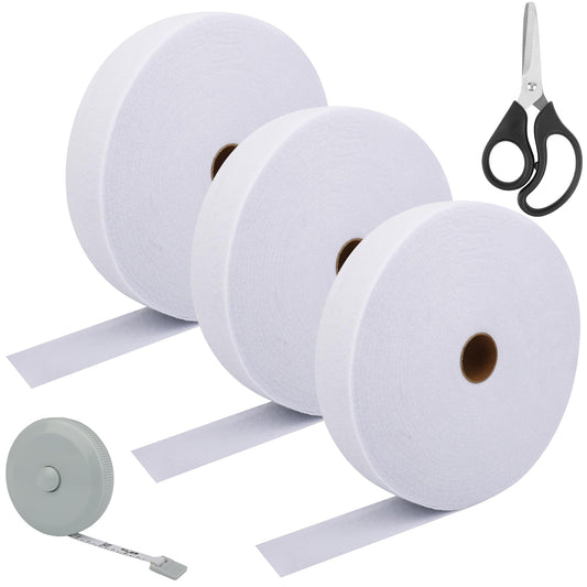 3 Roll Batting Strips 2 1/4 Inch 150 Yards with Scissors, Rule for Jelly Roll Rugs Cotton, Larbeti Jelly Roll Rug Batting for Cotton Blend Batting (White)