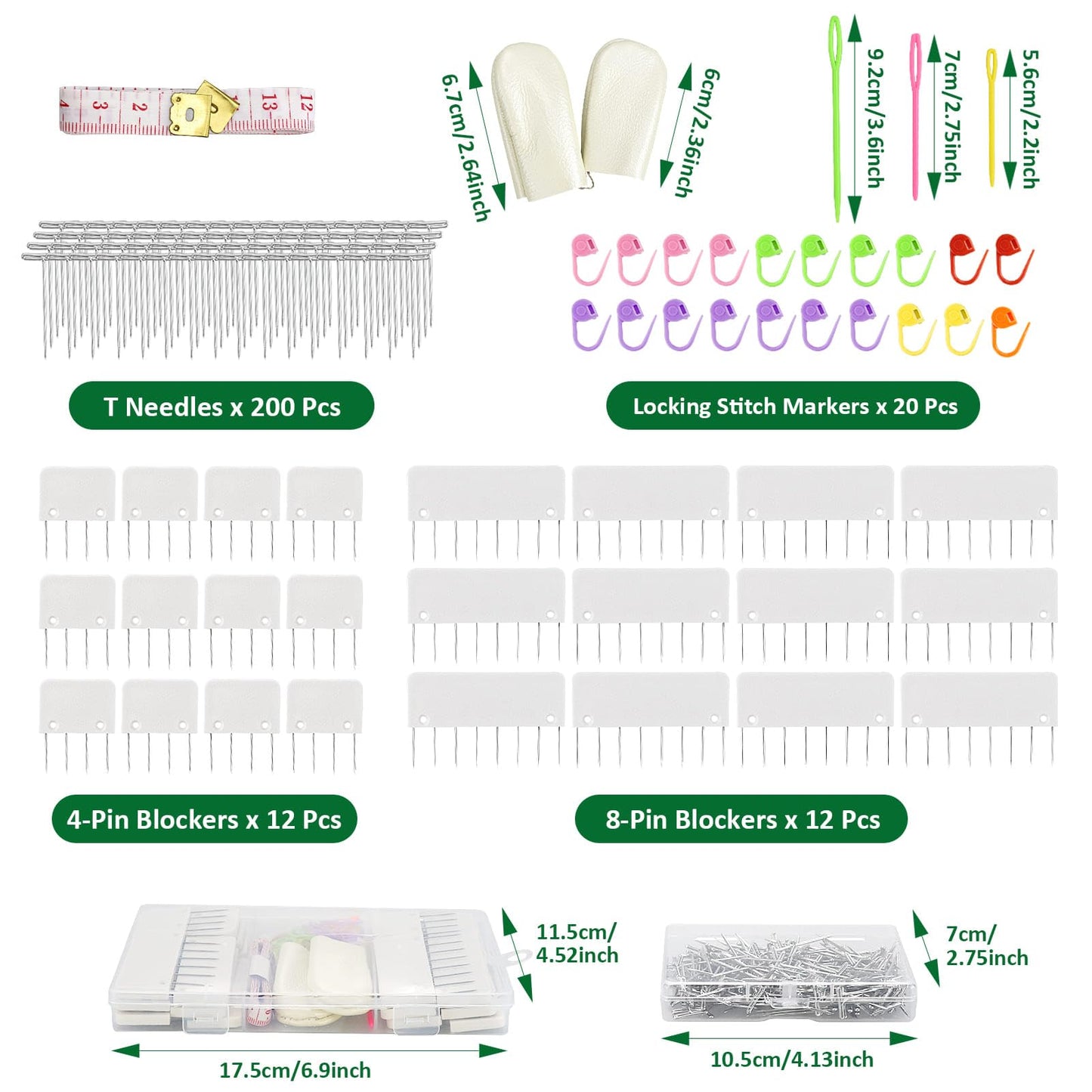 9 Pcs Blocking Mats for Knitting, Extra Thick Blocking Boards with Grids, with 200 T-Pins and 24PCS Knitting Blockers, for Needlepoint or Crochet