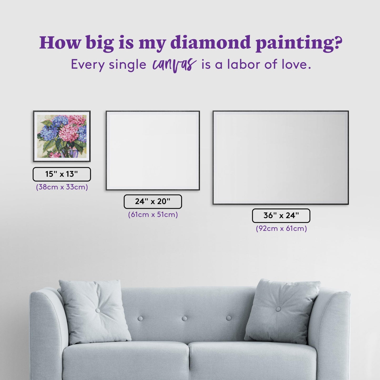DIAMOND ART CLUB Hydrangeas Diamond Painting Kit, Fun DIY Crafts for Adults, Round Diamond Art Canvas, 15" x 13" (38 cm x 33 cm)