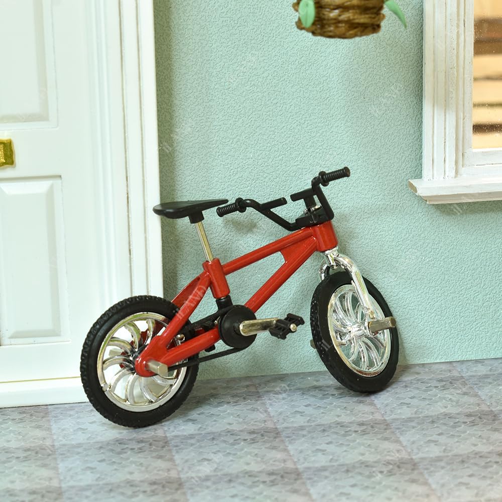 iLAND Dollhouse Furniture and Accessories on 1:12 Scale incl Dollhouse Patio Tables & Garden Chairs & BBQ Grill & Mini Bike (Modern 6pcs)