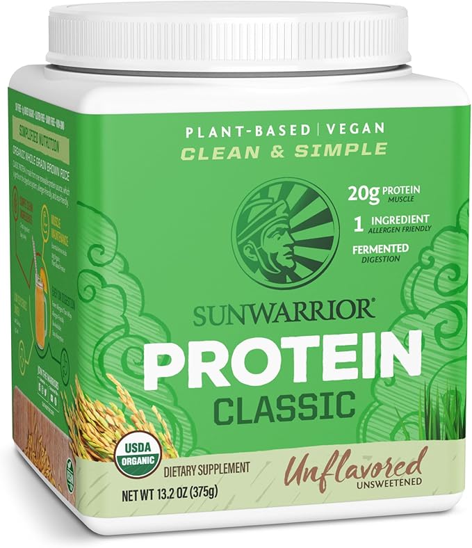 Brown Rice Protein Powder with Bcaa & Amino Acids Raw Rice Protein Shake Gluten Free Low Carb Dairy Free | Plant Based Classic Sprouted Brown Rice Protein Powder Natural 375g by Sunwarrior