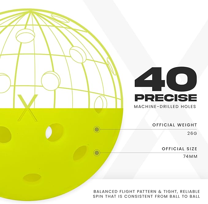 Franklin Sports X-40 Outdoor Pickleballs - Official Ball of USA Pickleball, APP Tour + US Open - Regulation Size