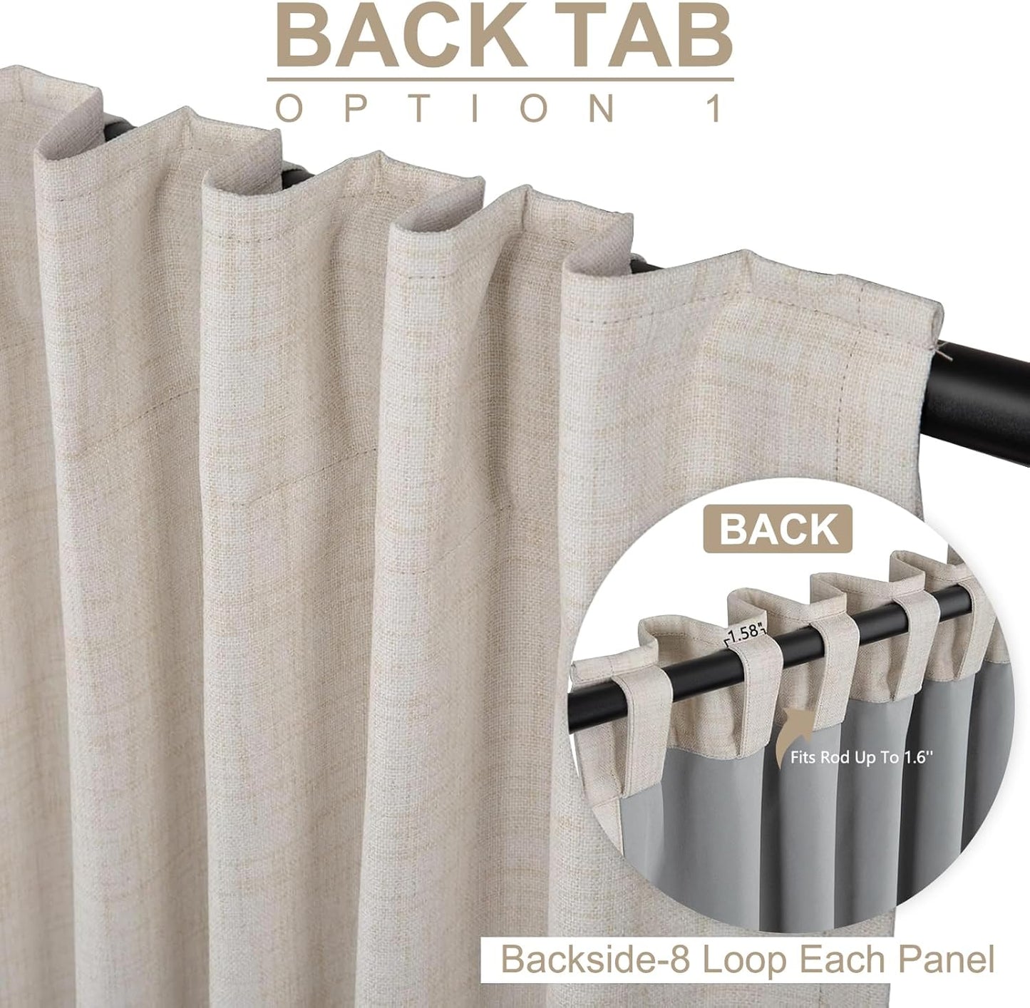 Skiennix 100% Blackout Linen Curtains - Thermal Insulated Drapes, 50" W x 96" L, Cream - 2 Panels Set