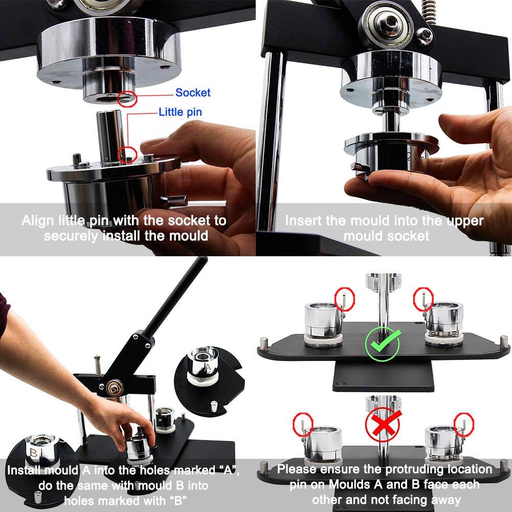 ChiButtons Pro 58mm (2.25") Metric Button Maker B400 Kit | All-Metal Premium Press w/ 100 Parts, Adjustable Cutter & Moulds | Boutique Stores, Event Vendors, Small Business (Pink-New)