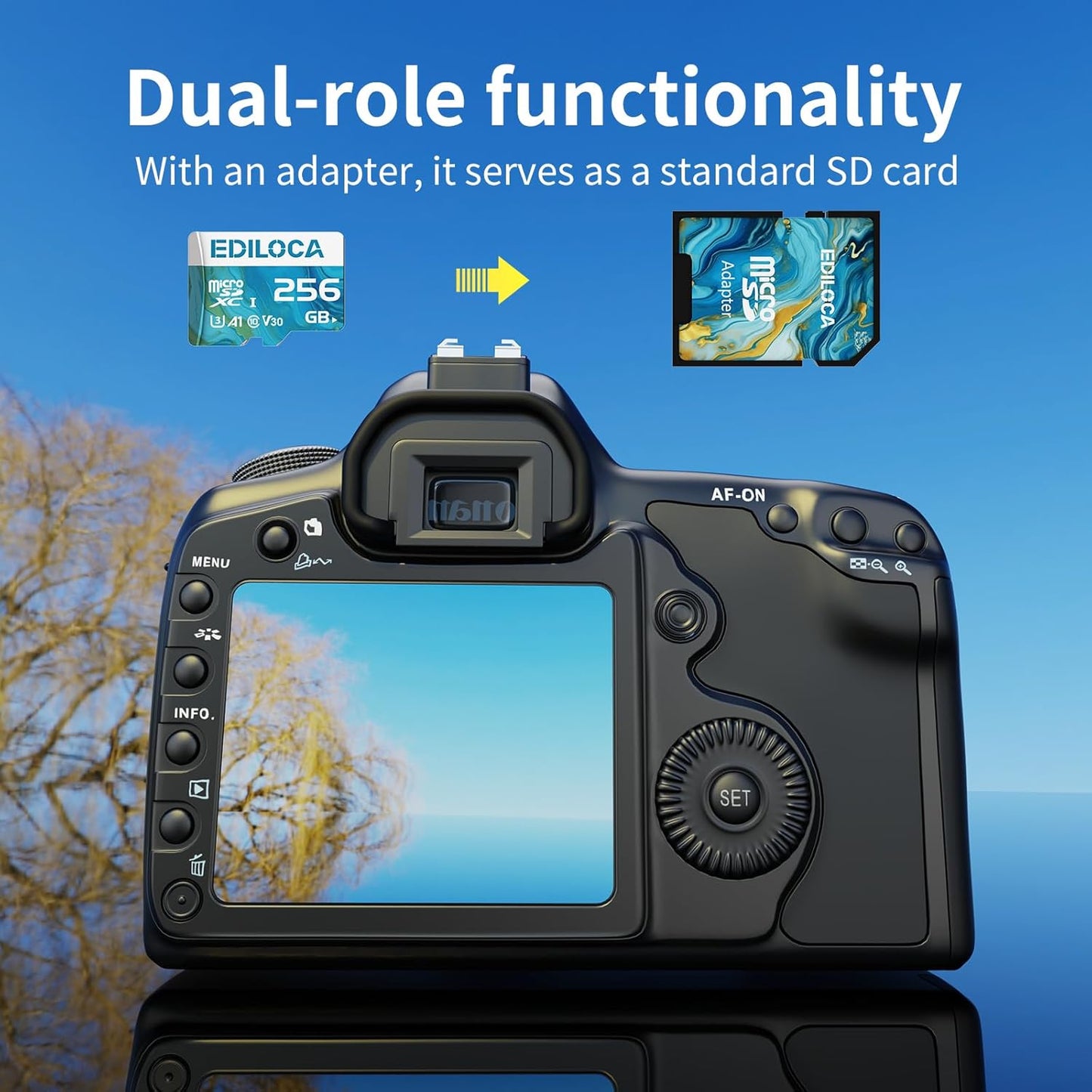 Ediloca 256GB 100MB/s, 4K C10, U3, V30, A1 Micro SD Card, Memory Card with SD Adapter, Read Speed up to UHS-I TF Card
