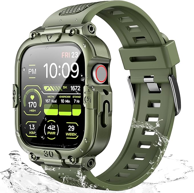 Dsytom Waterproof Case with Band Compatible for Apple Watch Band 45mm 44mm 41mm 40mm for Men ,Rugged Shockproof Smartwatch Strap Protective Bumper Cover with Built-in Tempered Glass Screen Protector