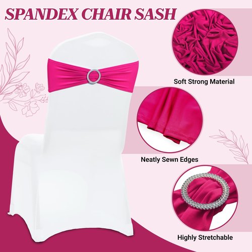 MDS Spandex Chair Sashes - Pack of 125 Elastic Stretch Bands with Buckle Slider Bow | Magenta