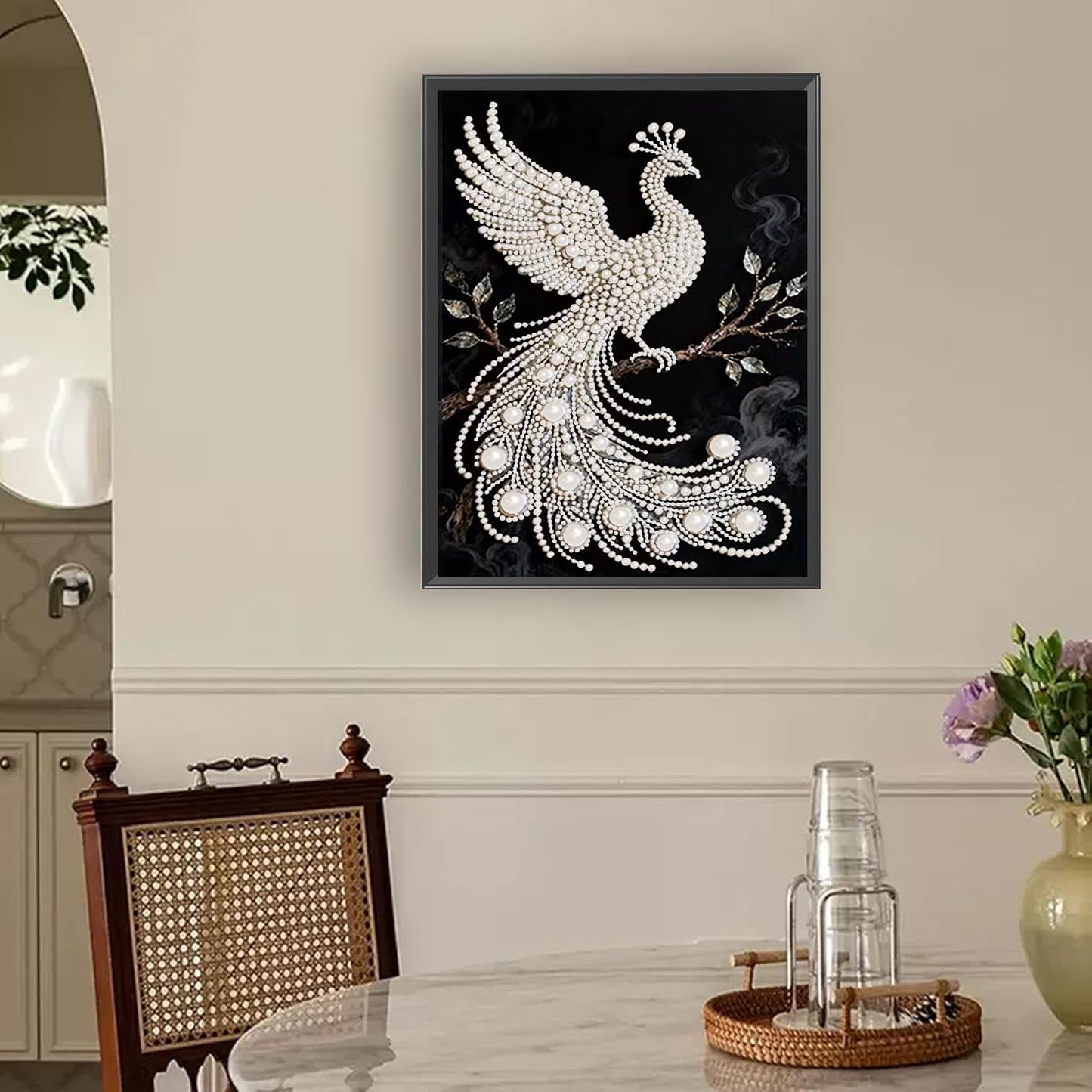 BSNRCH 5D Diamond Art Pearl Painting Kits for Adults,Special Shape Diamond Art Kits for Peacock, DIY 3D Plastic Pearl Painting Kit for Home Wall Decoration 12 × 16 inch