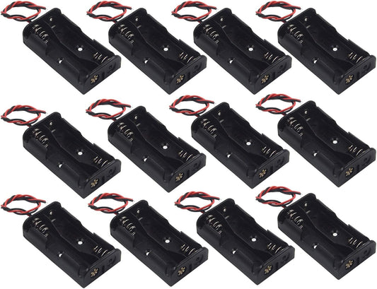 WAYLLSHINE 12Pcs 2 1.5V 2 x AA Battery Holder Case Box, AA Battery Holder with Wire Leads