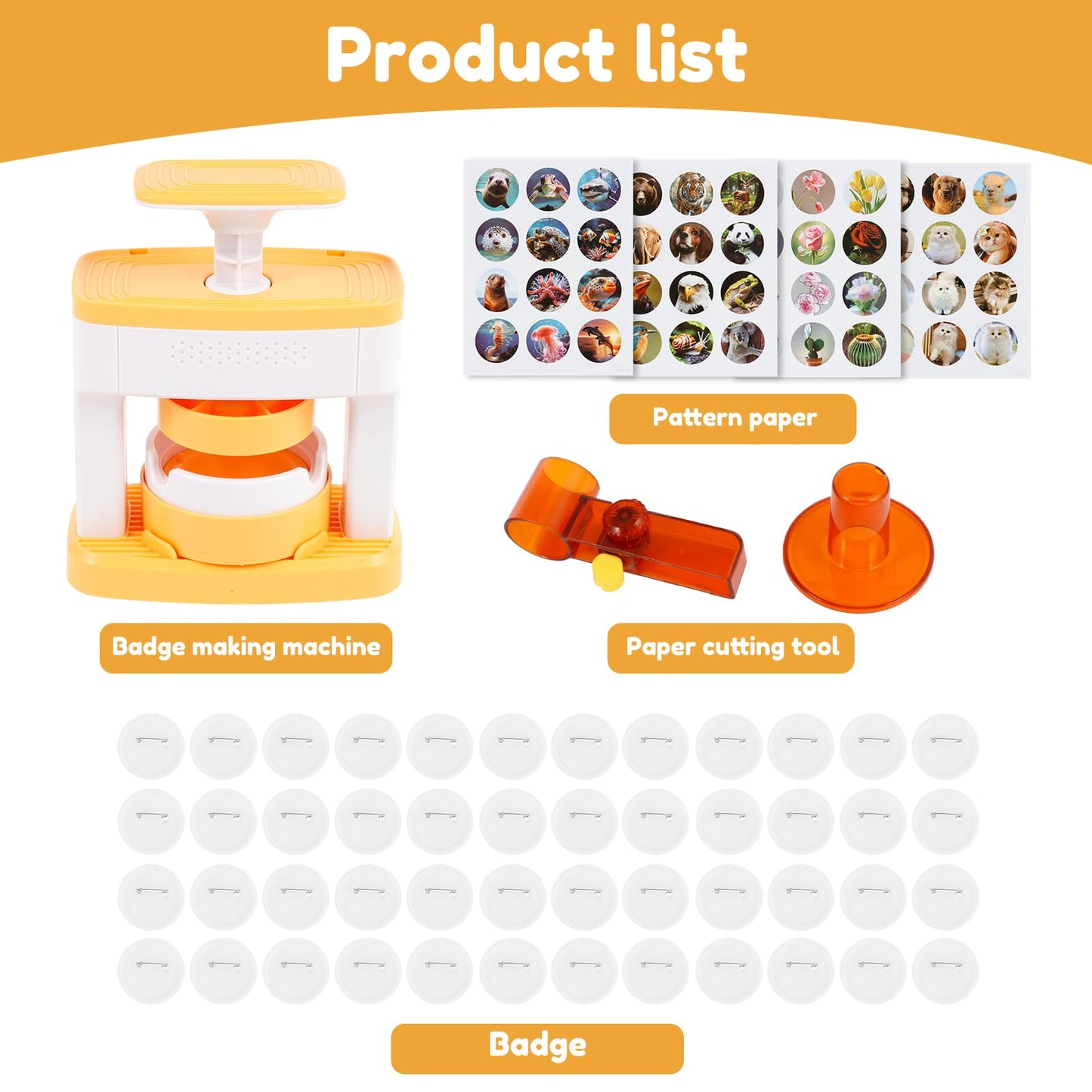 KOUISYY Button Maker Machines, 2.16 Inch DIY Creative Pin Press Machine Set, Versatile Installation-Free Badge Maker Apparatus, Solid Pin Makers, Press Machine Badge Punch Kit with 48 PCS Button Parts