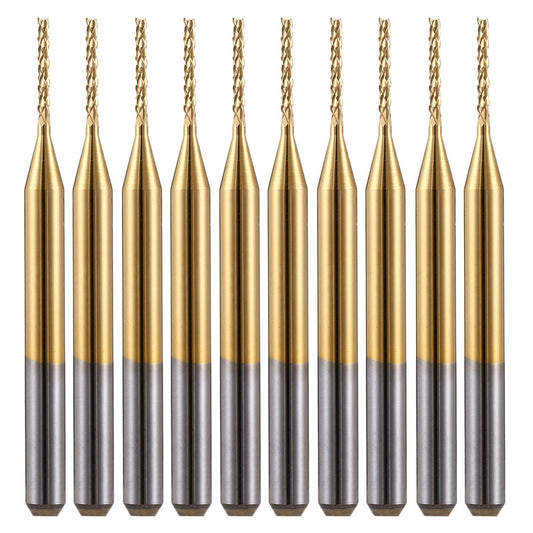 HOZLY 10Pcs 1/8'' Shank 1.0mm Titanium Coat Carbide End Mill Engraving Bits CNC Rotary Burrs Tool for PCB Mould Plastic Fiber Carbon Fiber Hardwood