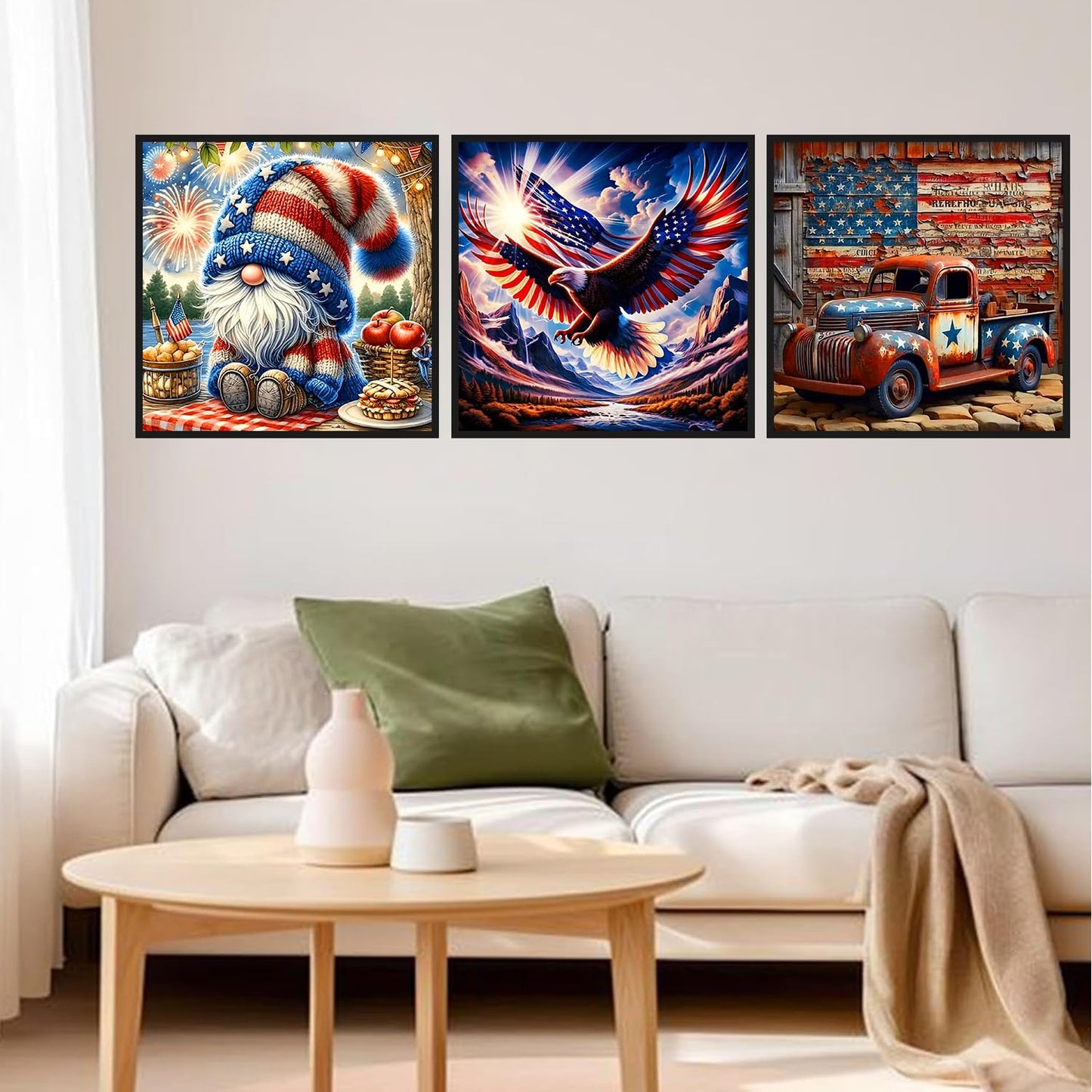 Axquilon 3 Pack Patriotic Diamond Art Kits for Adults, 4th of July Diamond Painting Kits for Adults Beginner, DIY 5D Full Drill Gem Art for Home Wall Decor 14x14 inch