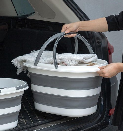 Collapsible Bucket 16L with Handles, Cleaning Mop Bucket Space Saving Foldable Silicone Tub for Laundry Storage Camping, Portable Wash Basin for Home & Car, 4.2 Gallon Compact Utility Plastic Bucket