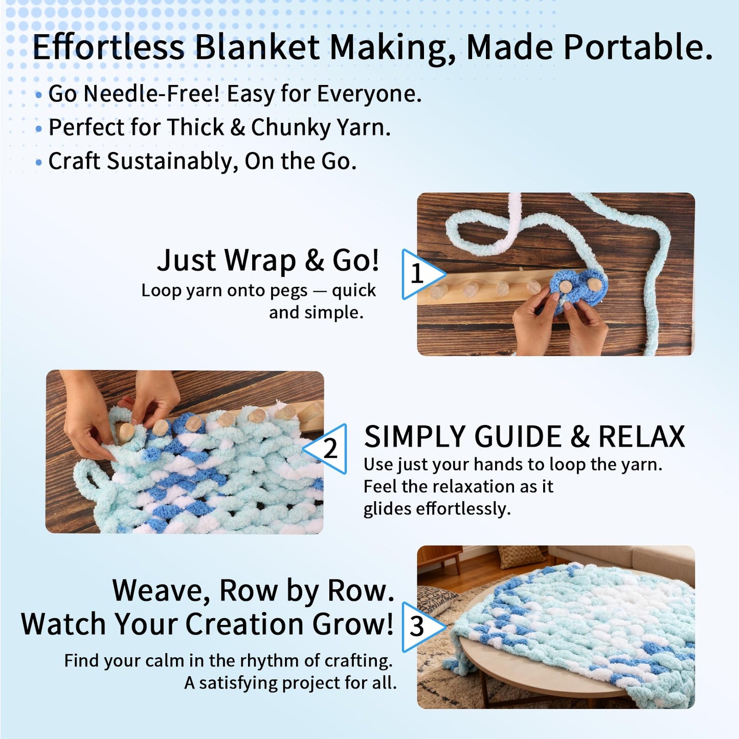 Craftspire 48" Large Chunky Knitting Loom Kit for Beginners - Adjustable Wood Frame for No-Needle DIY Blankets, Scarves & Throws | Relaxing Craft Gift for Stress Relief & Home Decor