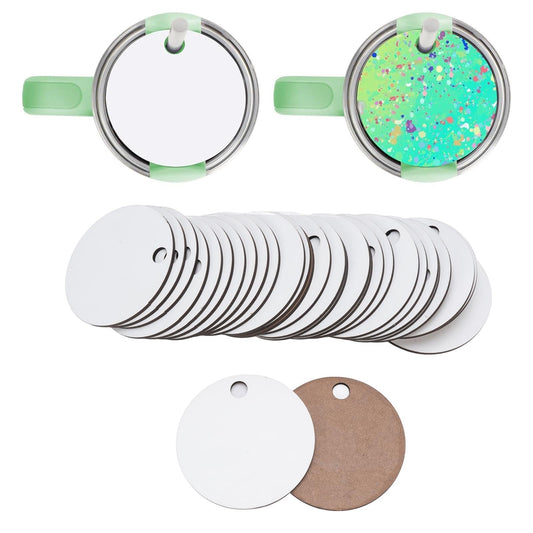 Sublimation Name Plate, 30PCS Round MDF Cardboard Name Tags Blanks, 3.1in Personalized Nameplate for 40oz Tumbler Sublimation Topper for Bottle Decoration Accessories