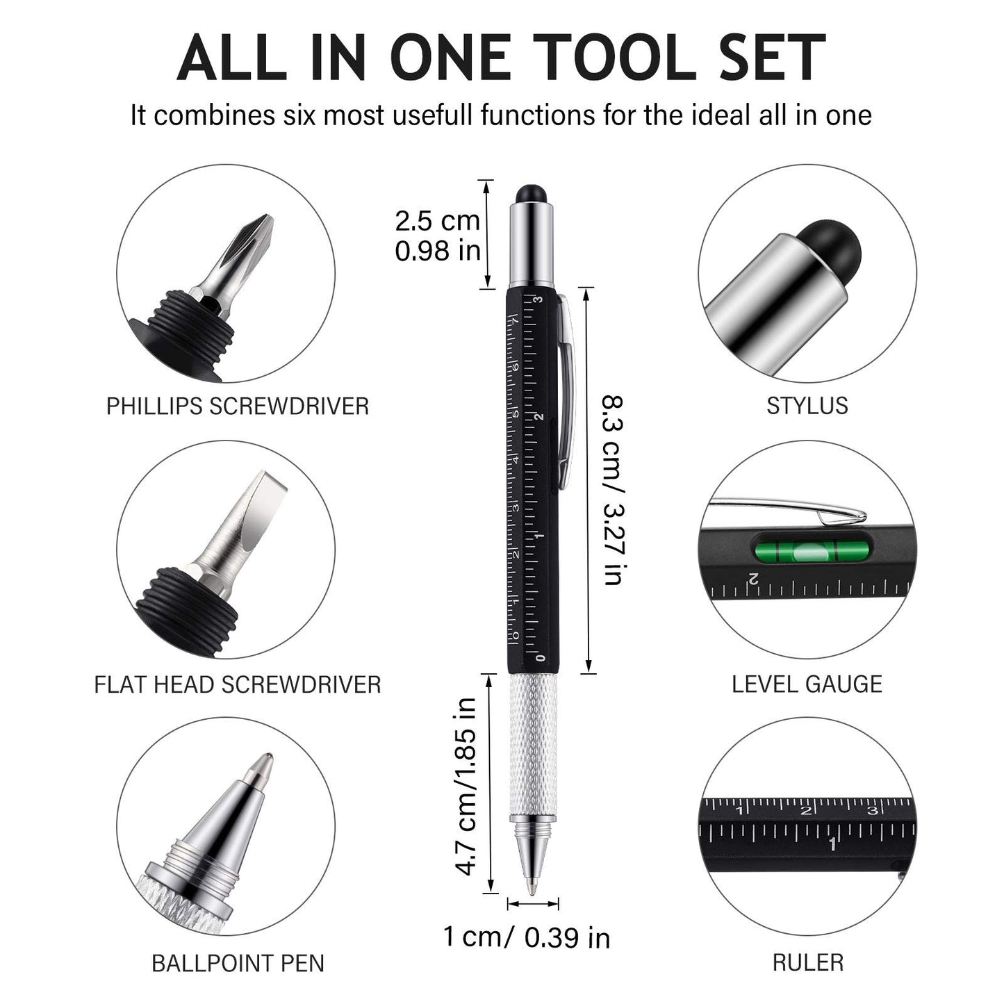 Weewooday 10 Pieces 12 Inch Architectural Scale Ruler Aluminum Triangular Engineering Ruler Scale with 6 in 1 Multitool Pen Ballpoint Pen for Architects, Draftsman, and Engineers