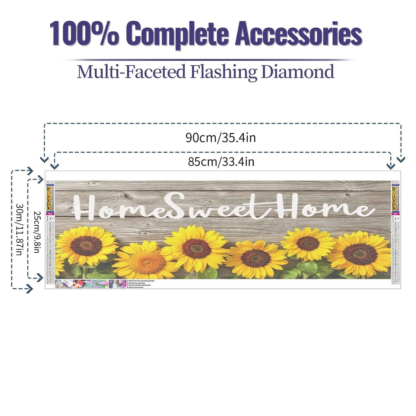 YALKIN Square 5D Diamond Painting Kits for Adults, Large Saying Diamond Art Kits Full Drill Diamond Painting Kit for Adult Beginners, DIY Crystal Picture Art for Home Wall Decor 30x90CM/12x35in