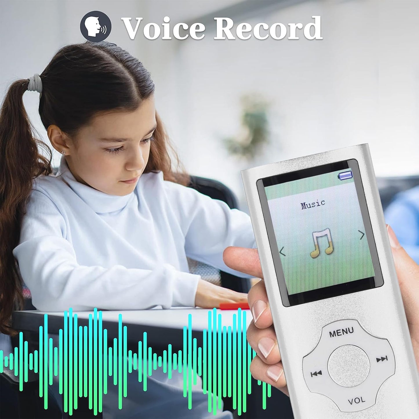 Bewinner MP3 MP4 1.8 inch MP3 128GB Music Player with HiFi Speaker, Color Screen Player, Supports Expansion, E Book