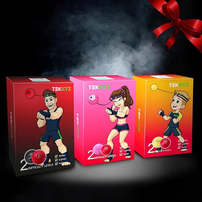 TEKXYZ Boxing Reflex Ball, 2 Difficulty Levels Boxing Ball with Headband, Perfect for Reaction, Agility, Punching Speed, Fight Skill and Hand Eye Coordination Training