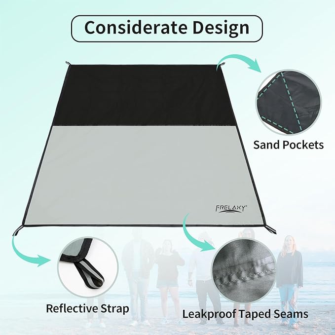 Frelaxy Pocket Picnic Blanket, Waterproof Sandproof Beach Mat, Compact Camping Tarp for Festivals, Hiking, Travel, Outdoor Recreation