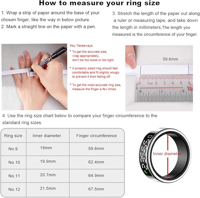 Smart Health Ring with Screen,for Women Men Fitness Tracker Heart Rate, Blood Oxygen, HRV, Sleep Monitoring, Step Counting, IP68 for iPhone and Android, No Subscription Fee (Black, 9#)
