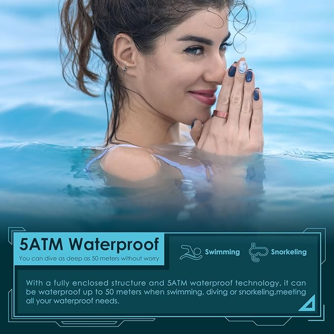 Smart Ring Health Monitoring 5ATM Waterproof Fitness Tracker with Glossy Titanium Surface Blood Oxygen/Sleep/Stress Tracking Women?™s Cycle Prediction Sport Ring Compatible with iOS/Android Gold 12