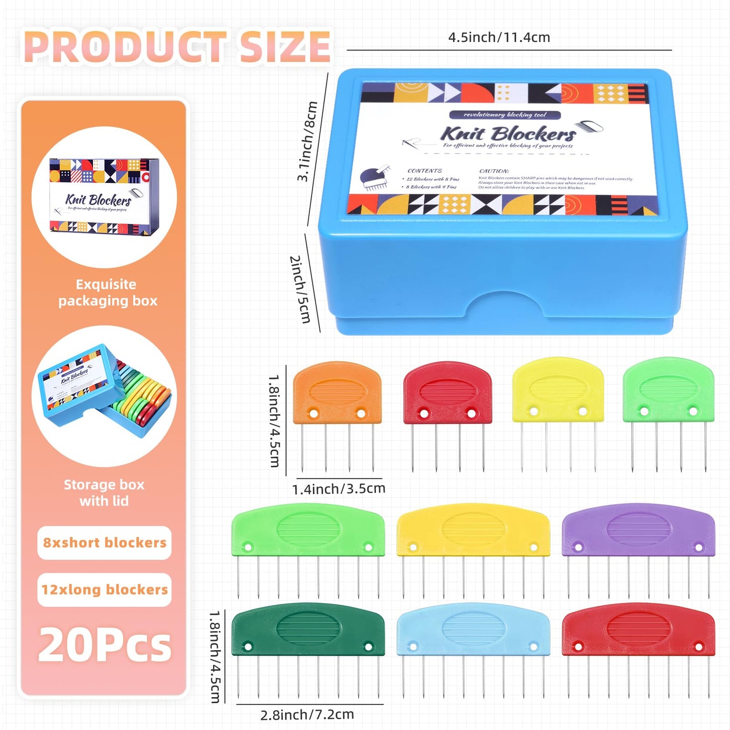 AnoleAir 20 Pcs Knit Blocker Pins Combs, Color Knit Blockers Combs for Blocking, Rainbow Knitting Blockers Pins for Blocking Mats Knitting Pins Kit Knitting Tools, Multi Colors