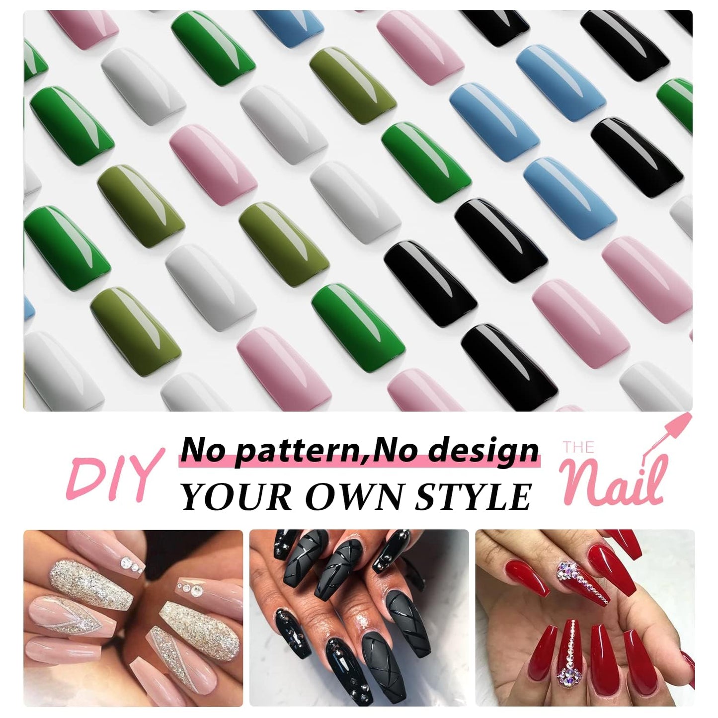 KQueenest Light Blue Press on Nails Long Medium Square, Sky Blue Fake Nails Medium Coffin, Glossy Sheer Color Acrylic Nails Press ons, Reusable Soft Gel Glue on Nails for Women Summer