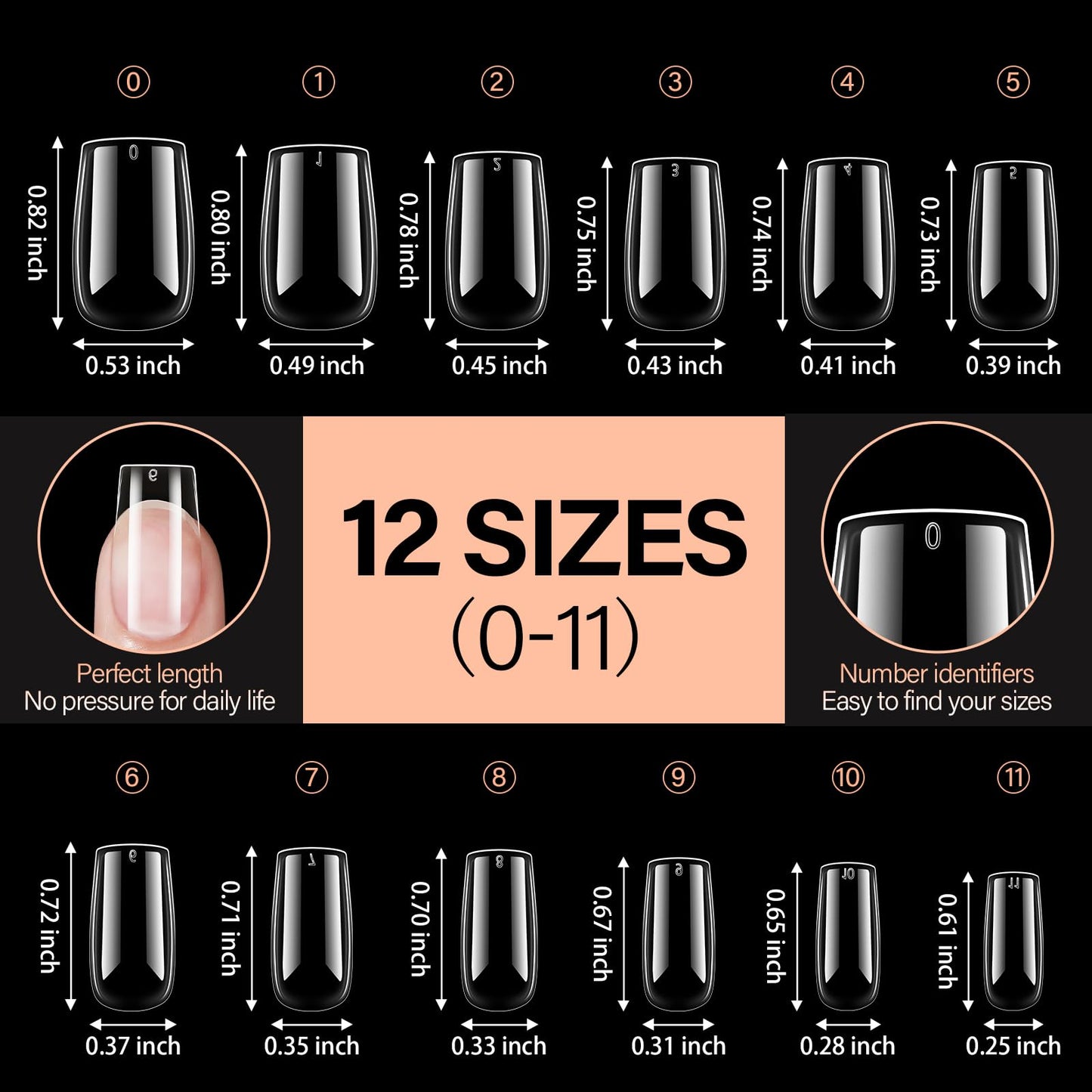 AILLSA Short Square Nails Clear Gel Nail Tips False Full Cover Soft Nails Tips for DIY Home Salon Gift, Preshaped Gelly Press on Fake Nail Tip for Nail Extension 216PCS 12 Sizes