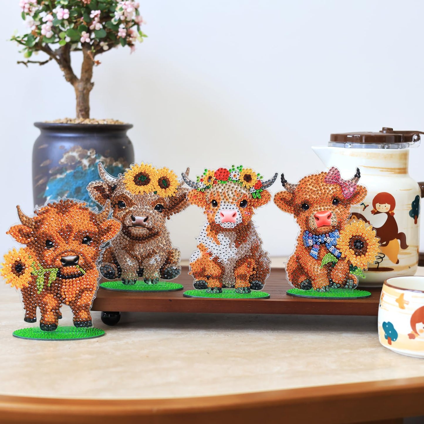 Crystallyn Highland Cow Diamond Art Kits for Adults, Stand Up Cow Diamond Painting Kits for Adults Beginners, 5D DIY Diamond Art Full Drill Gem Art Tabletop Decor